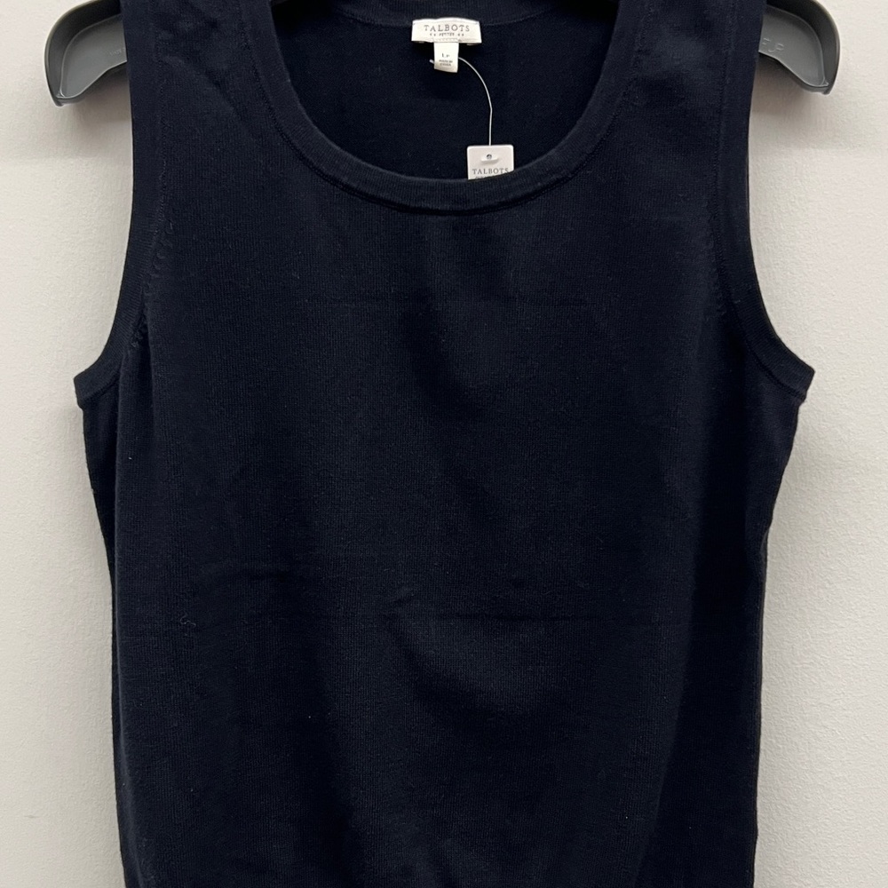 Talbots Classic Black Knit Vest LP 100% Cotton New With Tags
